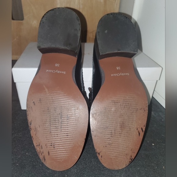 See by Chloe Leather Studded Stacked Heel Loafers RARE Black Colorway - Picture 7 of 12